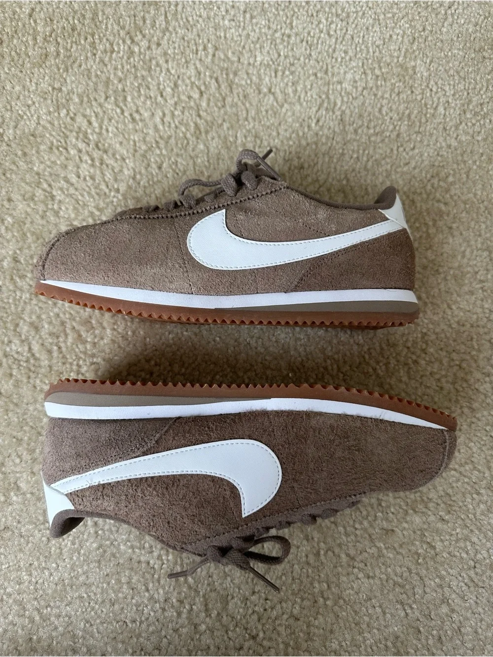 Nike Women’s Cortez Brown Suede Sneakers with White Swoosh